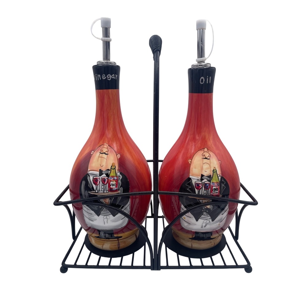 Certified International Tracy Flickinger Dinner Is Served Oil Vinegar Set VTG